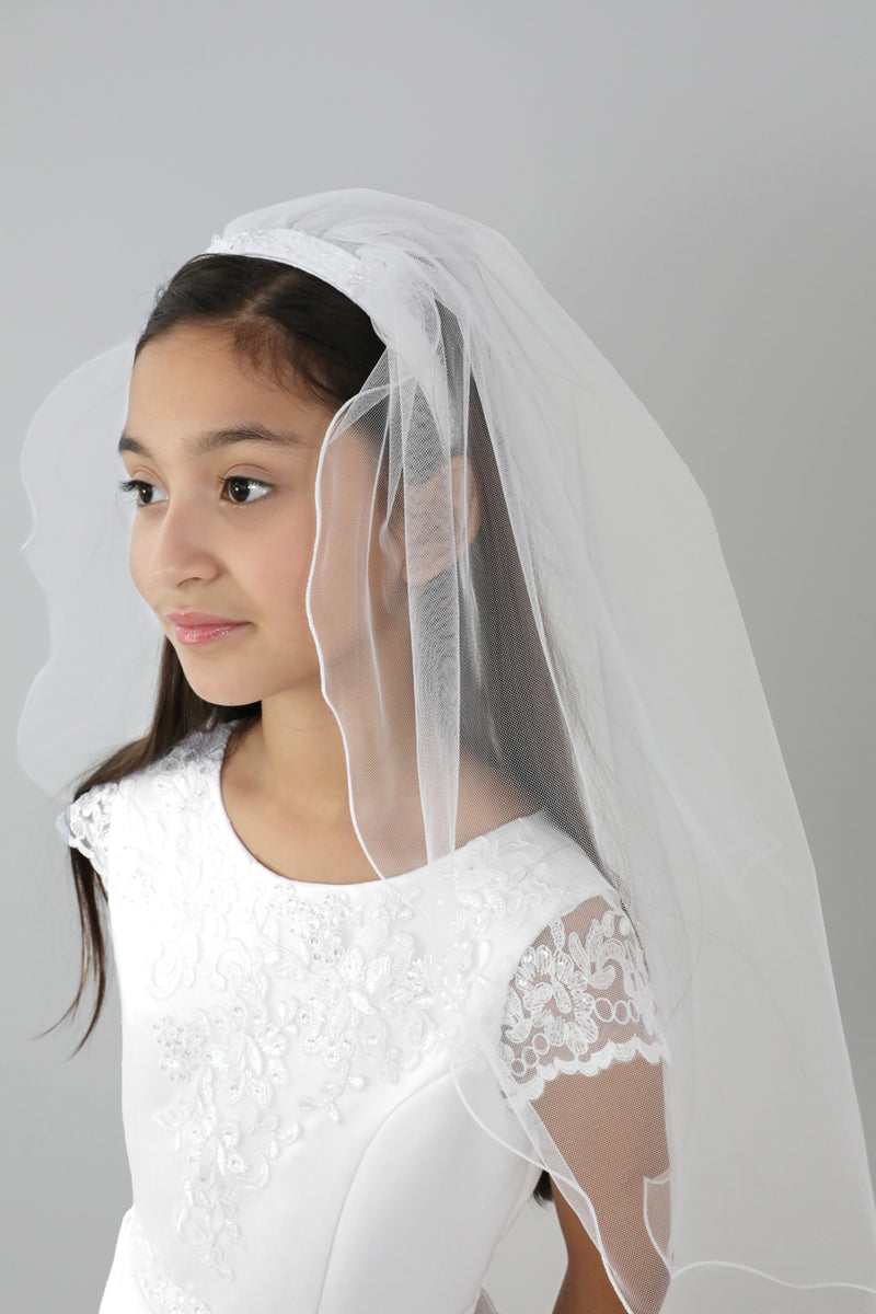 First Communion Headband Veil Organza Bows and Pearls